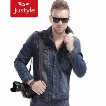 JUSTYLE 又见丹宁.复古翻领撞色线牛仔夹克JM431