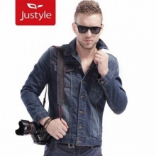 JUSTYLE 又见丹宁.复古翻领撞色线牛仔夹克JM431